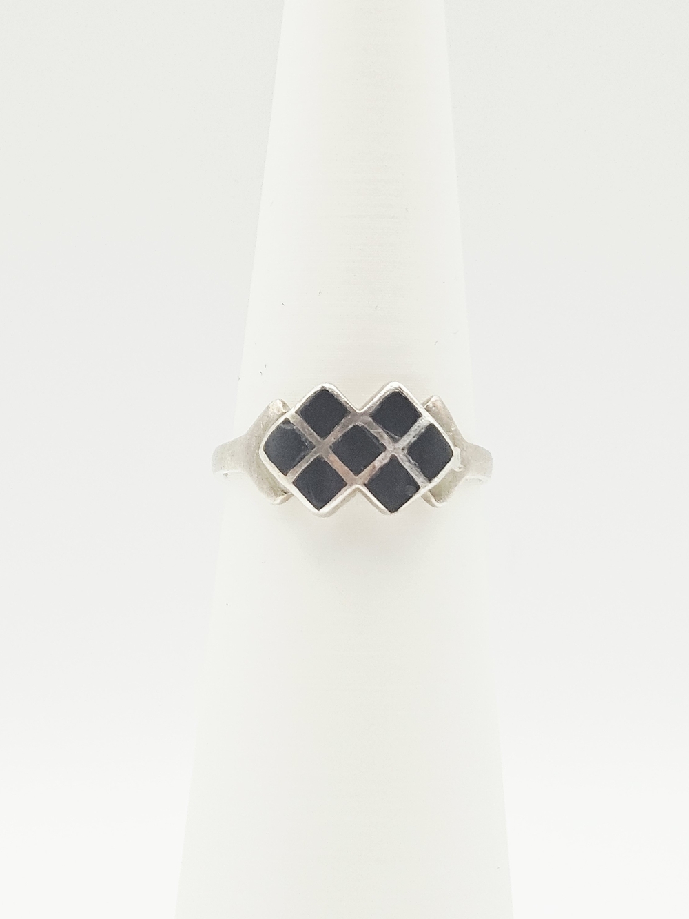 Sterling Silver Black Onyx Inlay Geometric Ring